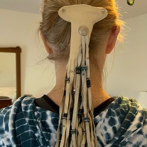 Leather ponytail motorcycle riding beaded hairpiece